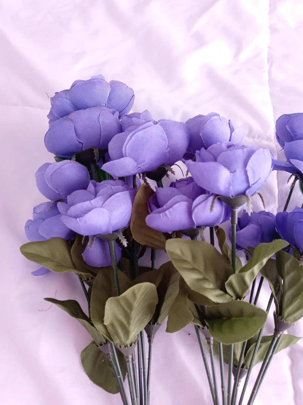 Ashland Purple Faux Flower Bunches with Green Leaves